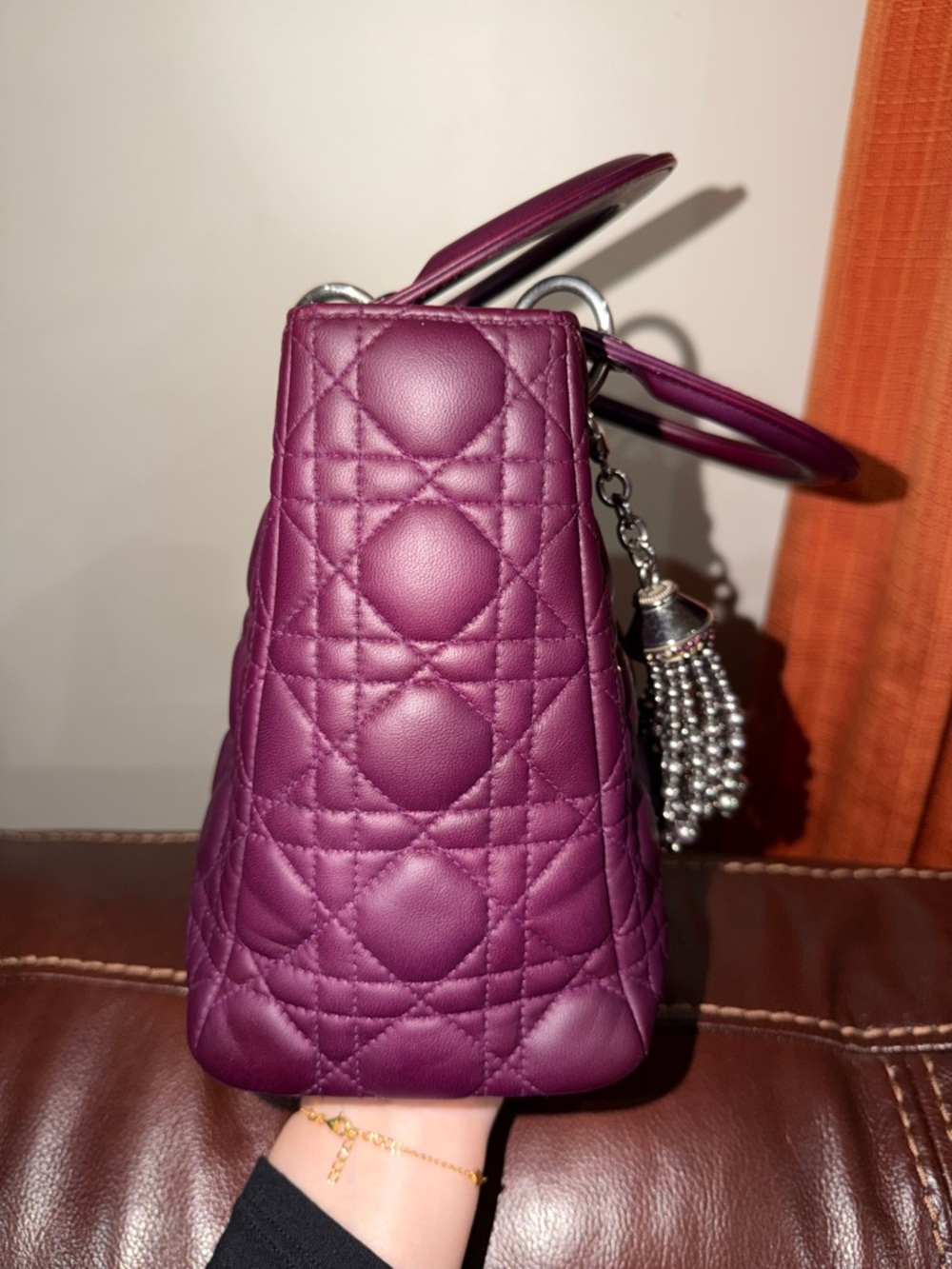 ‼️Authentic Christian Dior Lady Dior Cannage Medium Plum Leather Satchel Bag - Picture 6 of 16